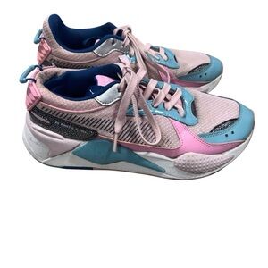 Puma RS-X Stylish Pink and Teal Women's Running System Sneakers, Size 7, Retro